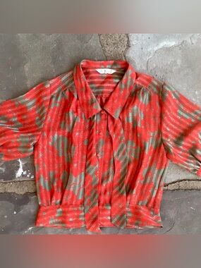 VTG Red Floral Tie-Neck Blouse